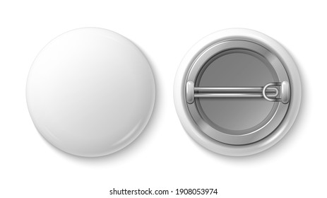 Button Pin Badge. White Blank Badge Mockup. Realistic 3d Pin Button