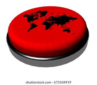 button push world map - 3d rendering
