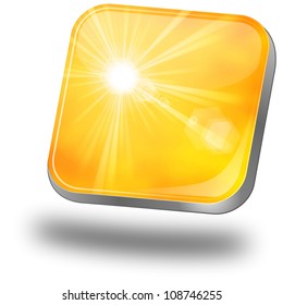 Button with summer sun rays with lens flare