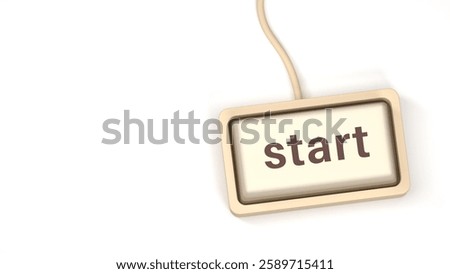 The button symbolizes starting, launching, or confirming an action, representing speed, technology, and progress. A close-up of a computer keyboard with a "Start" button. 3D Illustration