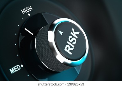 Button with the word risk pointing between medium and high level, 3D render suitable for risk management or decision-making process situation. Depth of field.