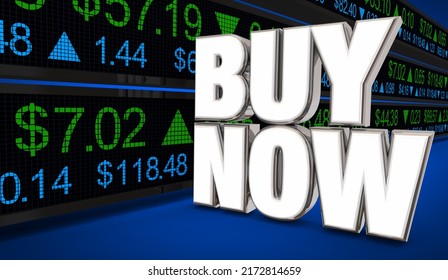 Buy Now Best Right Moment Share Order Stock Market Timing 3d Illustration