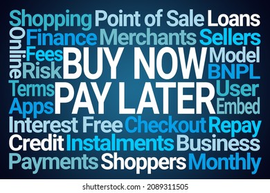 Buy Now Pay Later Word Cloud on Blue Background
