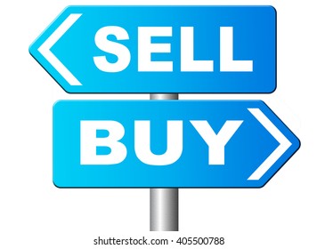 buy or sell market share buying or selling on stock market exchange international trade road sign text