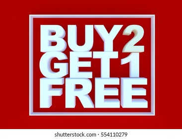 Buy Two Get One Free On Red Background