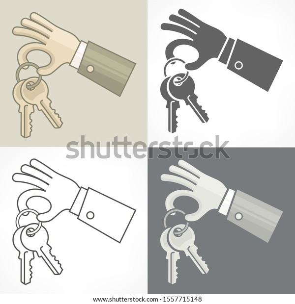 Buying or renting new apartment or car. Hand giving\
keys, flat style 