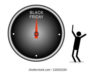Buying Time : A Deadline Clock for Start Black Friday Shopping Season, Isolated on White Background