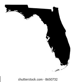b/w map of Florida, USA. High resolution. Mercator projection.