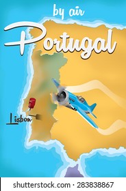 By air to Portugal map travel poster.