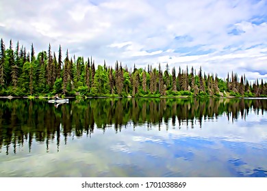 Byers Lake Alaska reflection of lake edge with kayak  - Powered by Shutterstock