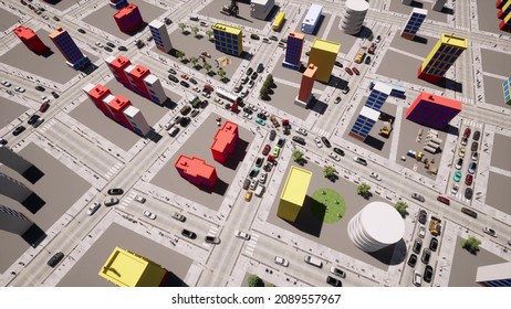 Bypass Jam Traffic Rush Hour Transportation Scene Intersection Junction Drone Aerial Top View Car Accident 3d Render