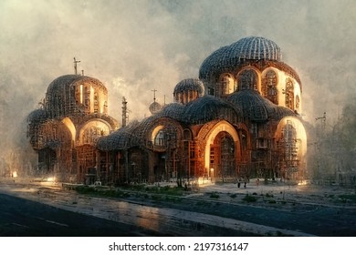 Byzantine Architecture, Digital Art Style, 3d Illustration