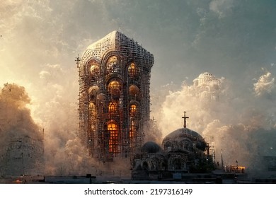 Byzantine Architecture, Digital Art Style, 3d Illustration