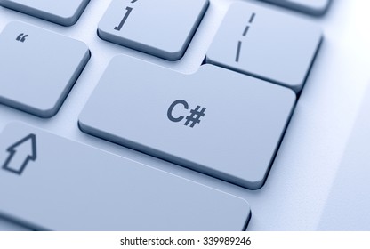 C sharp word button on computer keyboard with soft focus