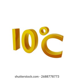 10° C. Temperature degrees celsius text isolated on white background. 3d render.