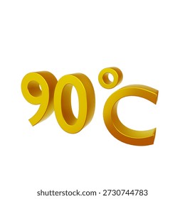 90° C. Temperature degrees celsius text isolated on white background. 3d render.