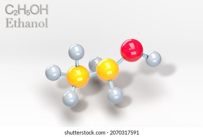 C2H5OH Molecular Formula. Ethanol Molecule, Pure Alcohol. Molecule With Carbon, Oxygen And Hydrogen Atoms. 3d Rendering