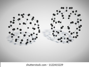 C60 and C70 fullerenes. 3D Rendering.