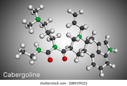 Cabergoline Molecule. It Is Drug, Ergot Derivative, Dopamine Receptor, Prolactin Inhibitor. Molecular Model. 3D Rendering. Illustration