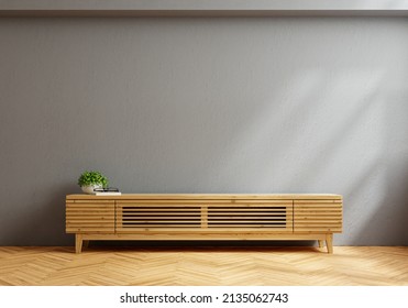 Cabinet For LED TV In Living Room Interior Wall Mockup On Dark Concrete Wall.3d Rendering