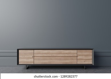 Cabinet Mockup In Modern Empty Room,Dark Wall, 3d Rendering