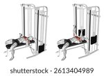 Cable Bench Press. Chest exercise. Workout illustration training guide