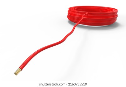 Cable Creative Concepts . Red Coil, Flexible Electrical Copper Wire, Cable 3D Rendering