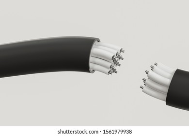 Cable with extended core, electronic connection product, 3d rendering. Computer digital drawing.