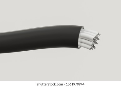 Cable with extended core, electronic connection product, 3d rendering. Computer digital drawing.