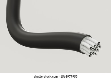 Cable with extended core, electronic connection product, 3d rendering. Computer digital drawing.