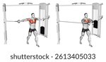 Cable Middle Fly. Chest exercise. Workout illustration training guide