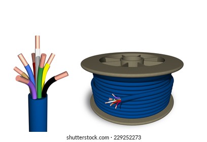The cable is on the reel on white background.