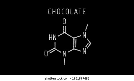 Cacao Or Chocolate Molecular Structure Symbol Sketch Or Drawing On Black Background