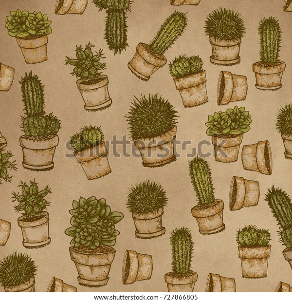 Cactus Pattern Fabric Repeating Pattern Stock Illustration 727866805