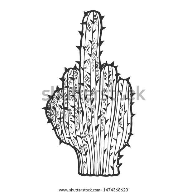 Cactus peyote in form of middle finger obscene gesture sketch engraving