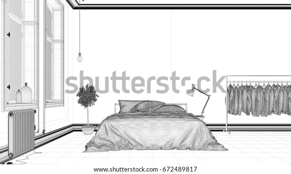 Cad Draft Wire Mesh Planning Bedroom のイラスト素材