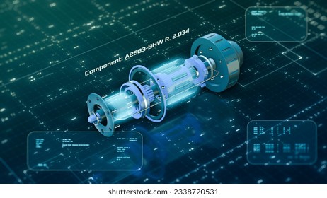 Cad futuristic interface, computer aided design concept, mechanical component project, engineering computer drawing (3d render)