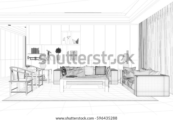 Cad Model Living Room Sofa Chairs Stockillustration 596435288