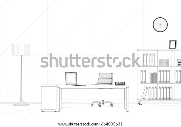 Cad Skizze Fur Burostudienzimmer Fur Business Home Stockillustration