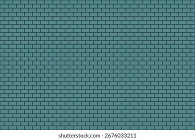 Cadet Blue color rectangular block pattern framed in black. Brickwork construction. Seamless pattern wall.