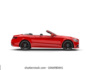 Cadmium red modern convertible luxury car - side view - 3D Illustration