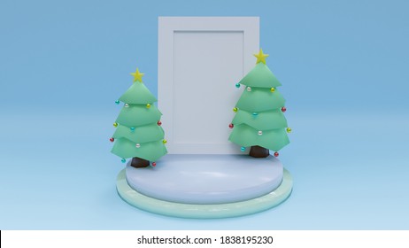 Cadre De Noel Avec Sapin, Etoiles De Noel, Illustration 3D Render