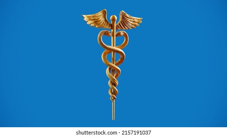 Caduceus Medical symbol Healthcare Sign, Ukrainian color, 3D model