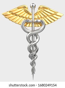 Caduceus. Medicine symbol isolated on background. Ideal for large publications or printing. 3d rendering - illustration