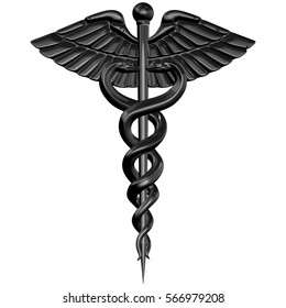 Caduceus - silver metal medical symbol, 3d render