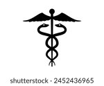 Caduceus symbol of medicine. Rod with wings and two serpents, herald