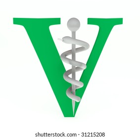 Caduceus veterinary symbol 3D, letter V and serpent