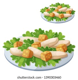 Caesar Salad. Detailed Icon Isolated On White Background. Series Of Food And Drink And Ingredients For Cooking.