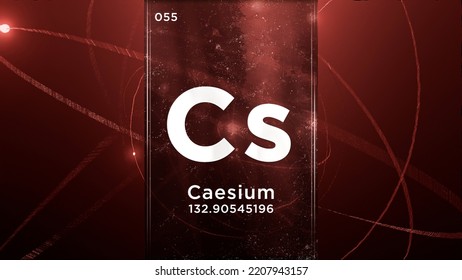 Caesium (Cs) Symbol Chemical Element Of The Periodic Table, 3D Animation On Atom Design Background