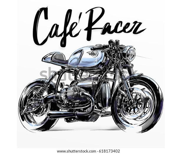 カフェレーサーのオートバイのポスター のイラスト素材 618173402